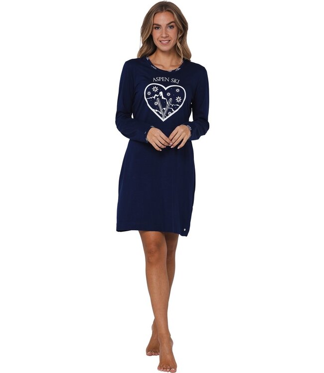 ladies blue long sleeve cotton nightdress 'snow time'