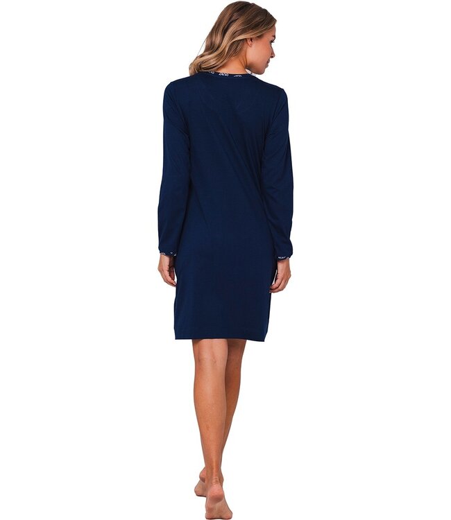 Blauw, katoenen dames nachthemd met lange mouwen 'snow time'