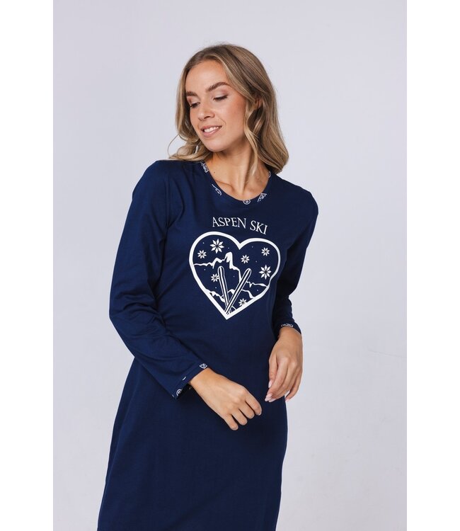 ladies blue long sleeve cotton nightdress 'snow time'