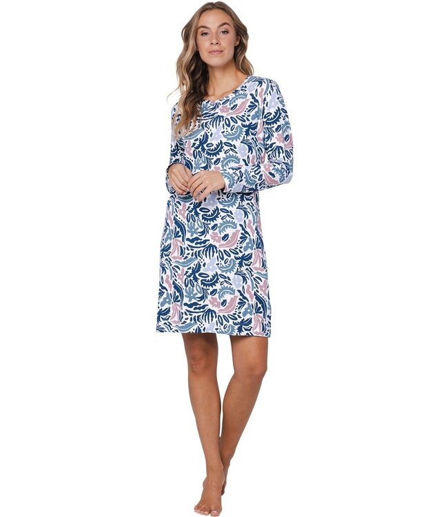 ladies long sleeve organic cotton-mix nightdress 'arty leafs'