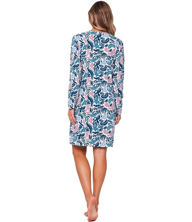 ladies long sleeve organic cotton-mix nightdress 'arty leafs'