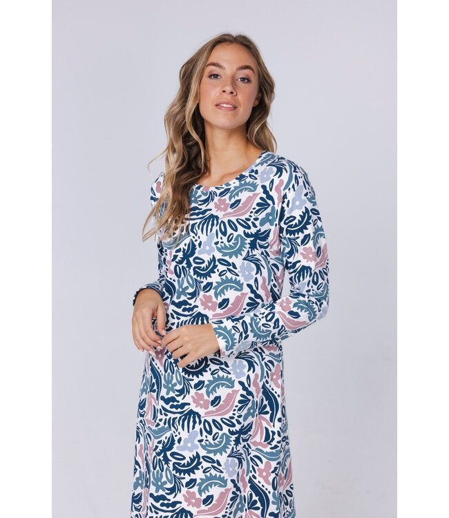 ladies long sleeve organic cotton-mix nightdress 'arty leafs'