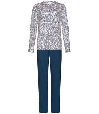 Pastunette Dames pyjama van bio-katoen met lange mouwen en knopen ‘geometric flowers’