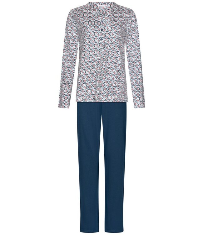 Dames pyjama van bio-katoen met lange mouwen en knopen ‘geometric flowers’