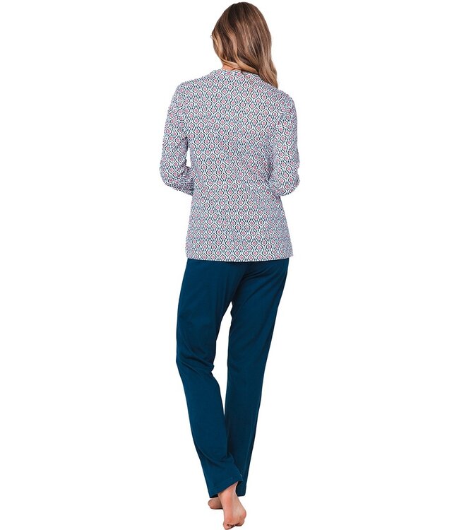 Dames pyjama van bio-katoen met lange mouwen en knopen ‘geometric flowers’