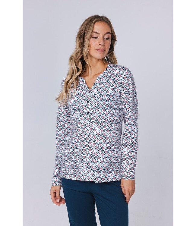 long sleeve organic cotton pyjamaset with buttons 'geometric flower'