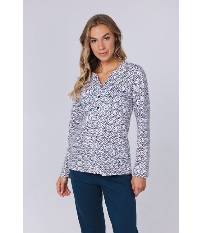 long sleeve organic cotton pyjamaset with buttons 'geometric flower'