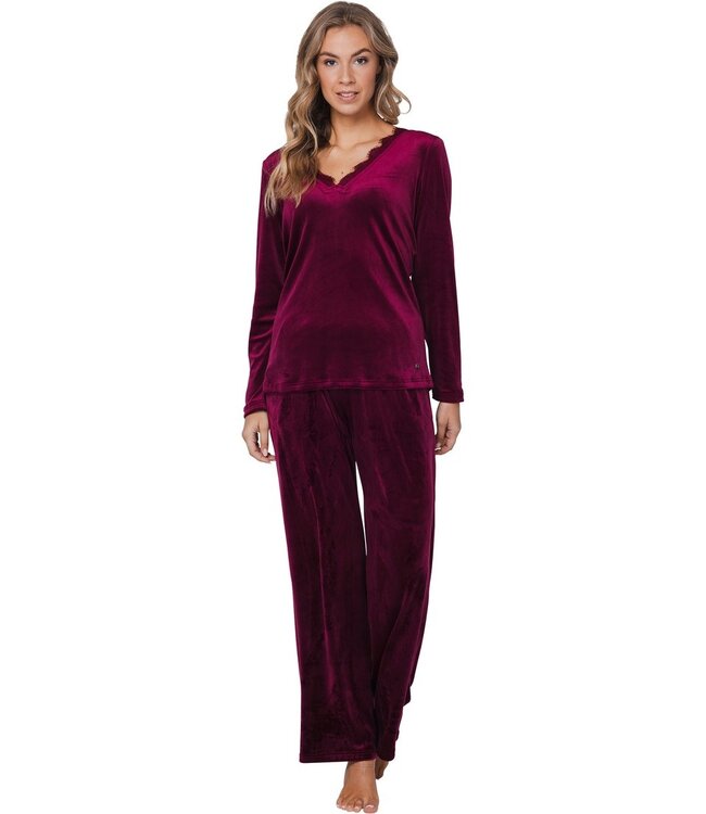 Donkerrode, velours, lounge-pyjama 'chic comfort'