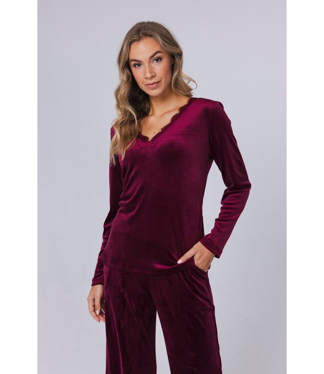 Donkerrode, velours, lounge-pyjama 'chic comfort'