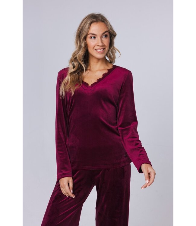 Donkerrode, velours, lounge-pyjama 'chic comfort'