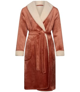 Pastunette Premium Sherpa flanel-fleece bruine overslag ochtendjas 'stitch pretty'