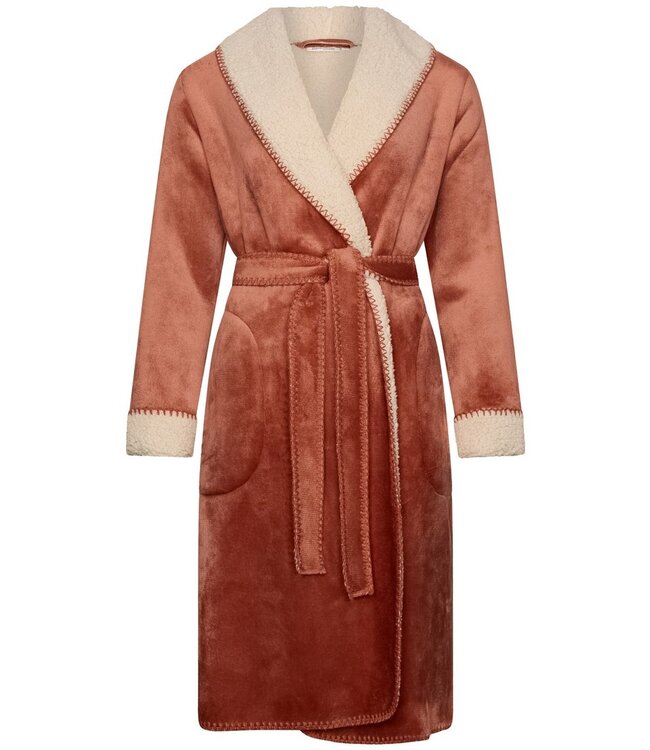 Sherpa flanel-fleece bruine overslag ochtendjas 'stitch pretty'