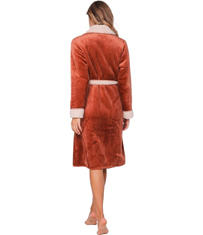 Sherpa flanel-fleece bruine overslag ochtendjas 'stitch pretty'