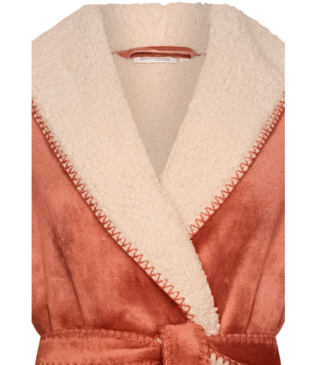 Sherpa flanel-fleece bruine overslag ochtendjas 'stitch pretty'