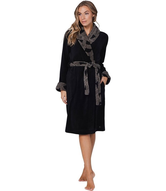 warm coral fleece fleece black wrap-over moninggown 'abstract art'