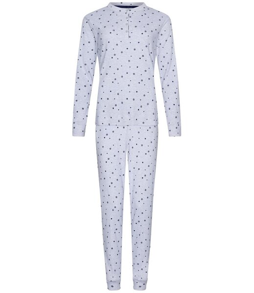 Rebelle Wafelrib dames pyjama met knopen 'snowflakes & circles'