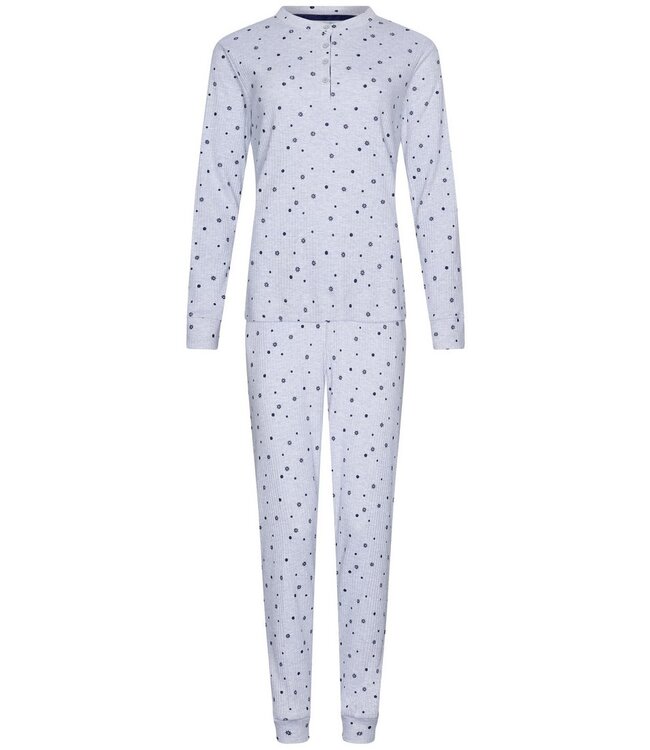 Wafelrib dames pyjama met knopen 'snowflakes & circles'