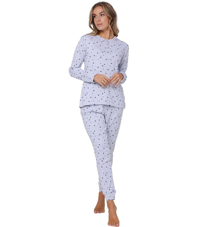 cotton-mix waffle rib pyjama with buttons 'snowflakes & circles'