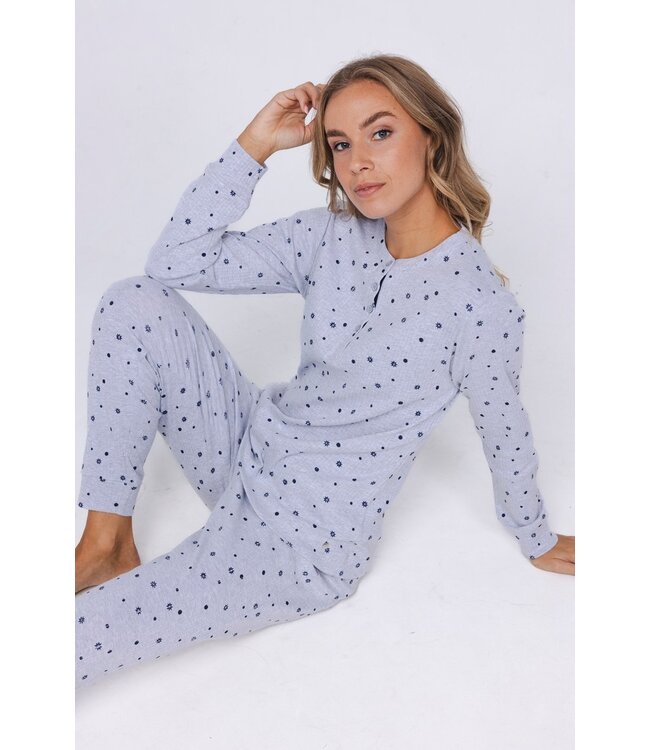 cotton-mix waffle rib pyjama with buttons 'snowflakes & circles'