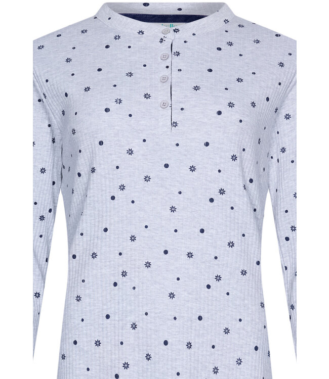 Wafelrib dames pyjama met knopen 'snowflakes & circles'