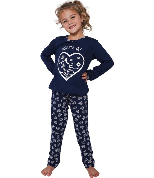 kids blue long sleeve cotton pyjama set 'snow time'