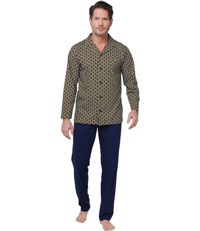 Heren doorknoop pyjama van bio-katoen 'geometric blocks'