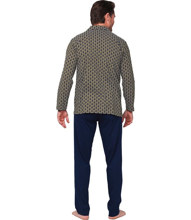 Heren doorknoop pyjama van bio-katoen 'geometric blocks'