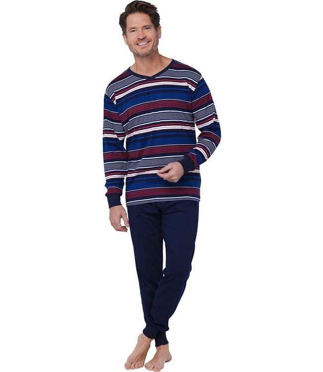 Heren pyjamaset van katoen-interlock 'multi stripes'