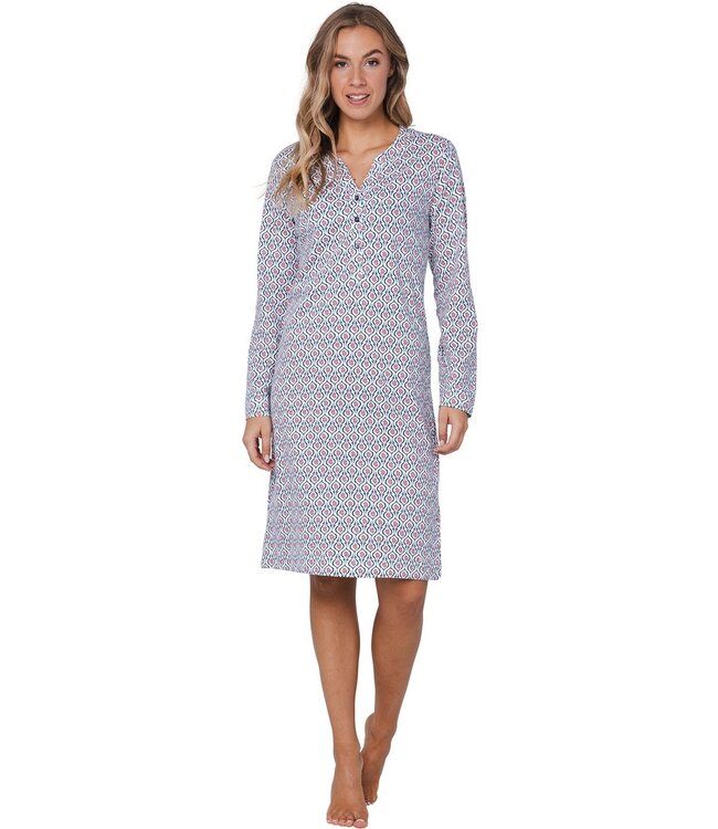 long sleeve organic cotton nightdress with buttons 'geometric flower'