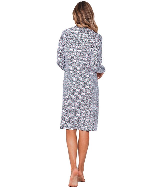 long sleeve organic cotton nightdress with buttons 'geometric flower'