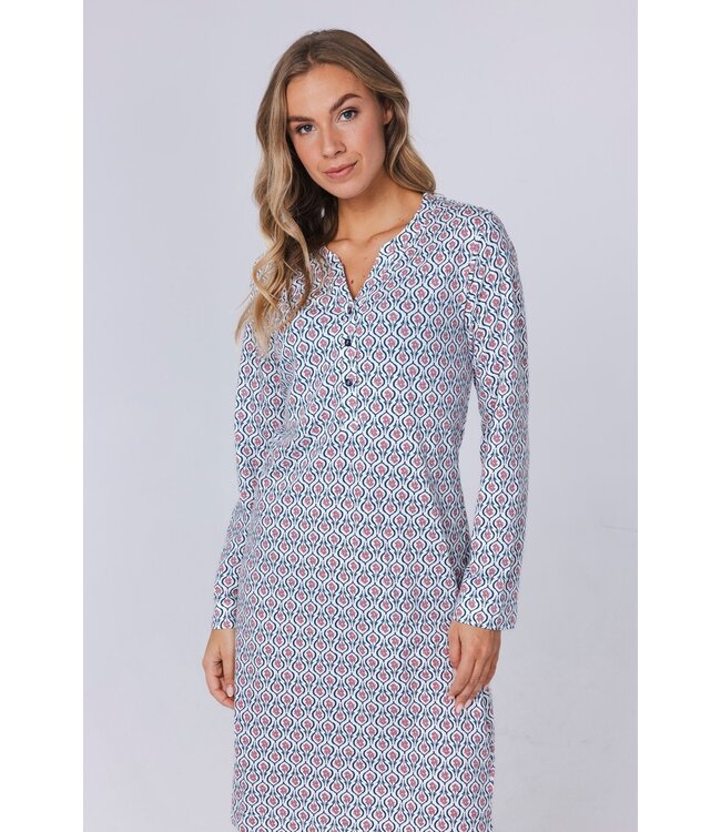 long sleeve organic cotton nightdress with buttons 'geometric flower'
