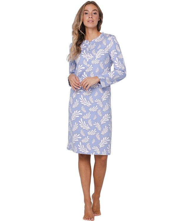 longer length cotton interlock nightdress with buttons 'lovely leafs'