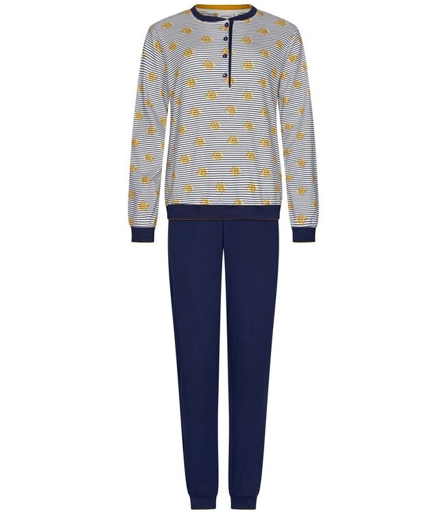 Strepen dames pyjama van 100% katoen met knoopjes 'forest flowers stripes'