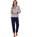 Strepen dames pyjama van 100% katoen met knoopjes 'forest flowers stripes'