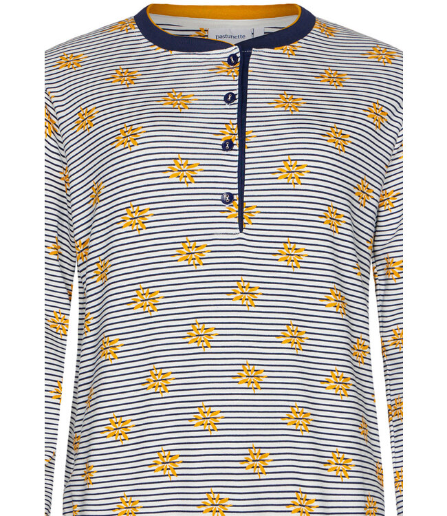 Strepen dames pyjama van 100% katoen met knoopjes 'forest flowers stripes'