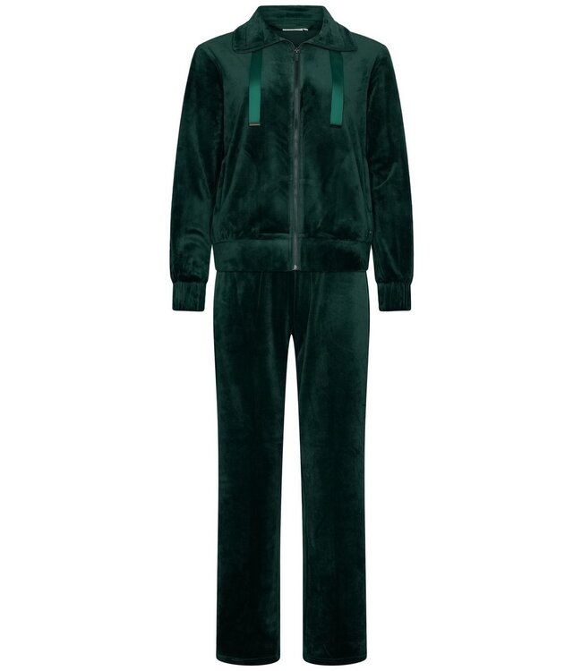 ladies luxury green velvet home lounge suit with zip 'chic green beauty'