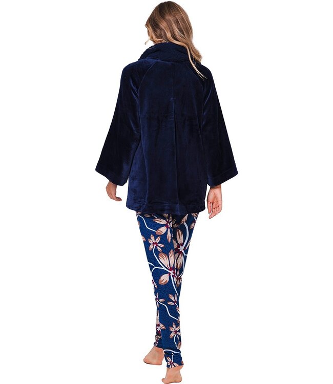 Luxe doorknoop huisjasje van flanel-fleece 'chic blue beauty'