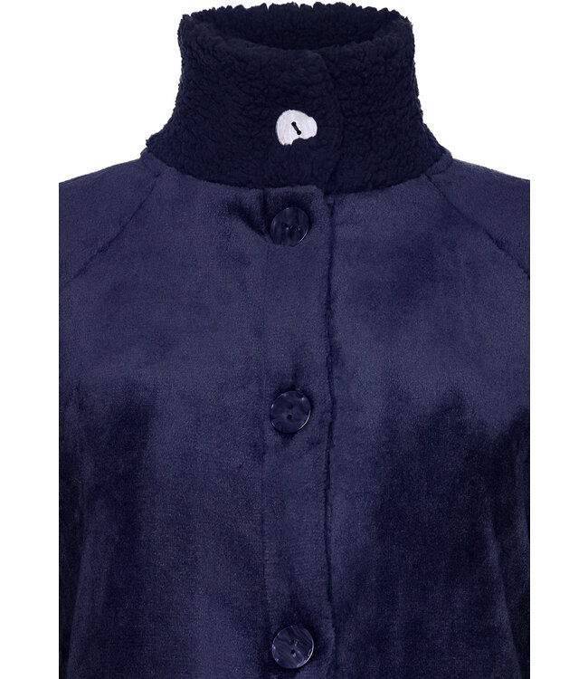 luxury full button flannel fleece house jacket 'chic blue beauty'