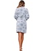 Flanel-fleece ochtendjas met rits van reliëfstof 'silver snowflakes'