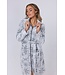 Flanel-fleece ochtendjas met rits van reliëfstof 'silver snowflakes'