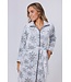 Flanel-fleece ochtendjas met rits van reliëfstof 'silver snowflakes'