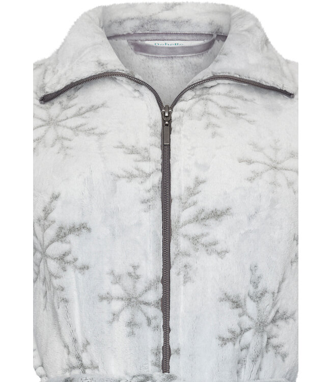 embossed flannel fleece morninggown wth zip 'silver snowflakes'