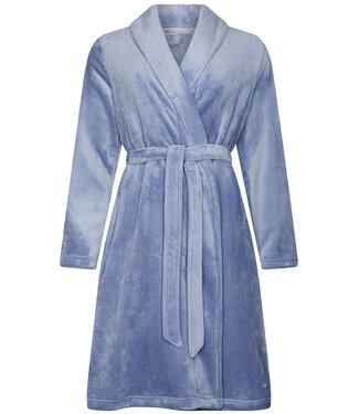 Pastunette Warme, blauwe flanel fleece overslag dames ochtendjas ‘soft comfort’