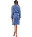 Warme, blauwe flanel fleece overslag dames ochtendjas ‘soft comfort’