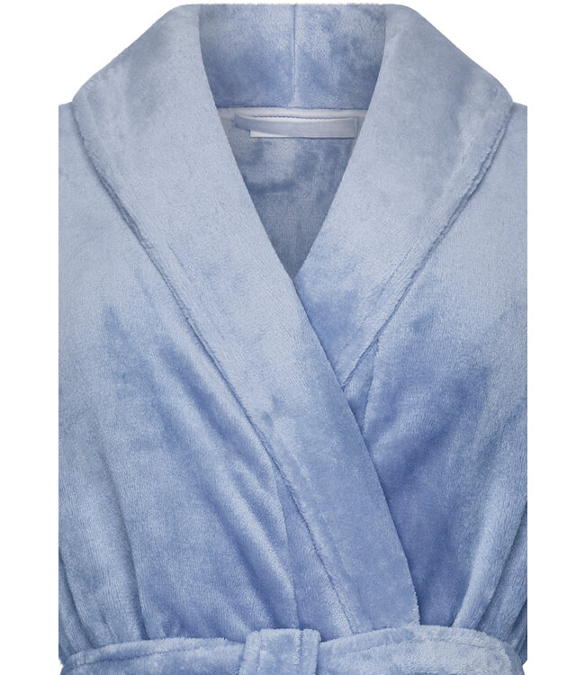 Warme, blauwe flanel fleece overslag dames ochtendjas ‘soft comfort’