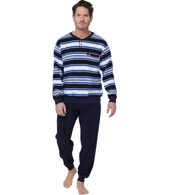 men's long sleeve cotton pyjama set with buttons 'just stripey'