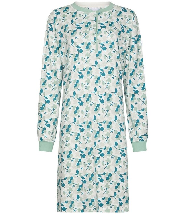 ladies 100% cotton interlock longer length nightdress with buttons 'winter flowers'