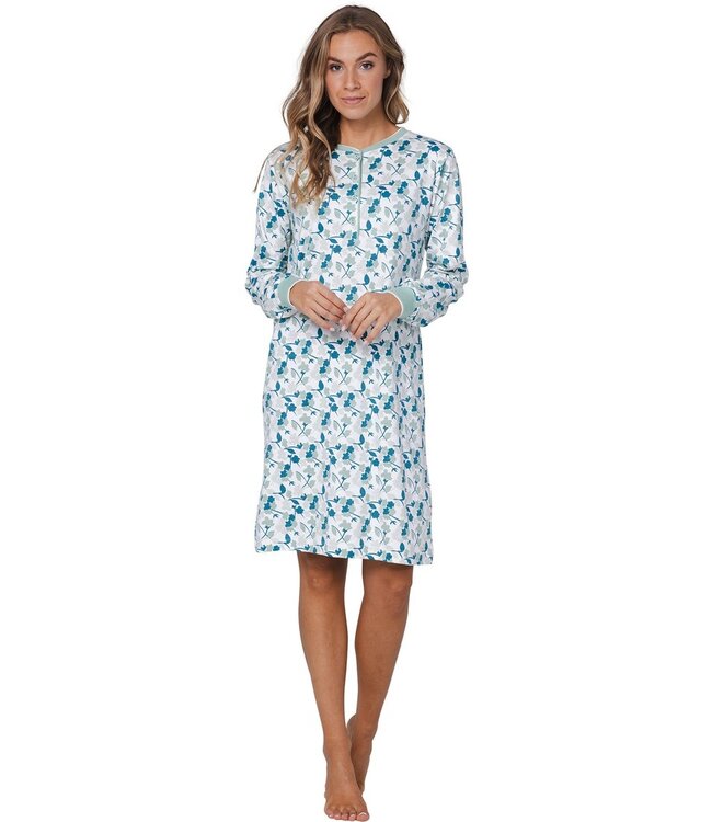 ladies 100% cotton interlock longer length nightdress with buttons 'winter flowers'