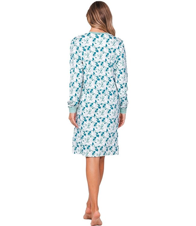 ladies 100% cotton interlock longer length nightdress with buttons 'winter flowers'