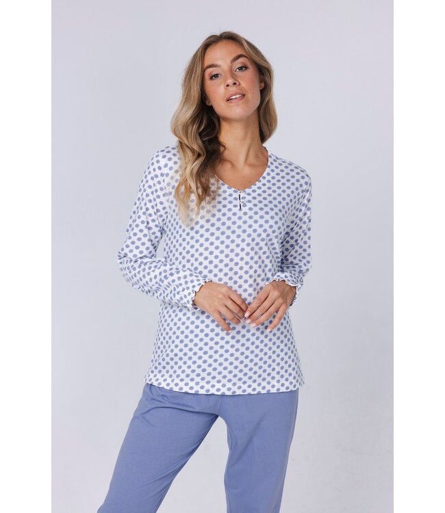 long sleeve organic cotton pyjama set with buttons 'little dotty circles'